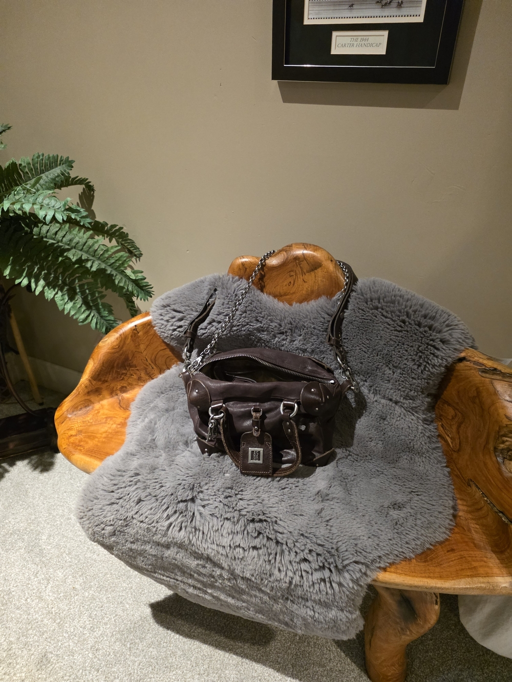 A.S. 98  Brown Leather Shoulder Bag with Chain Strap